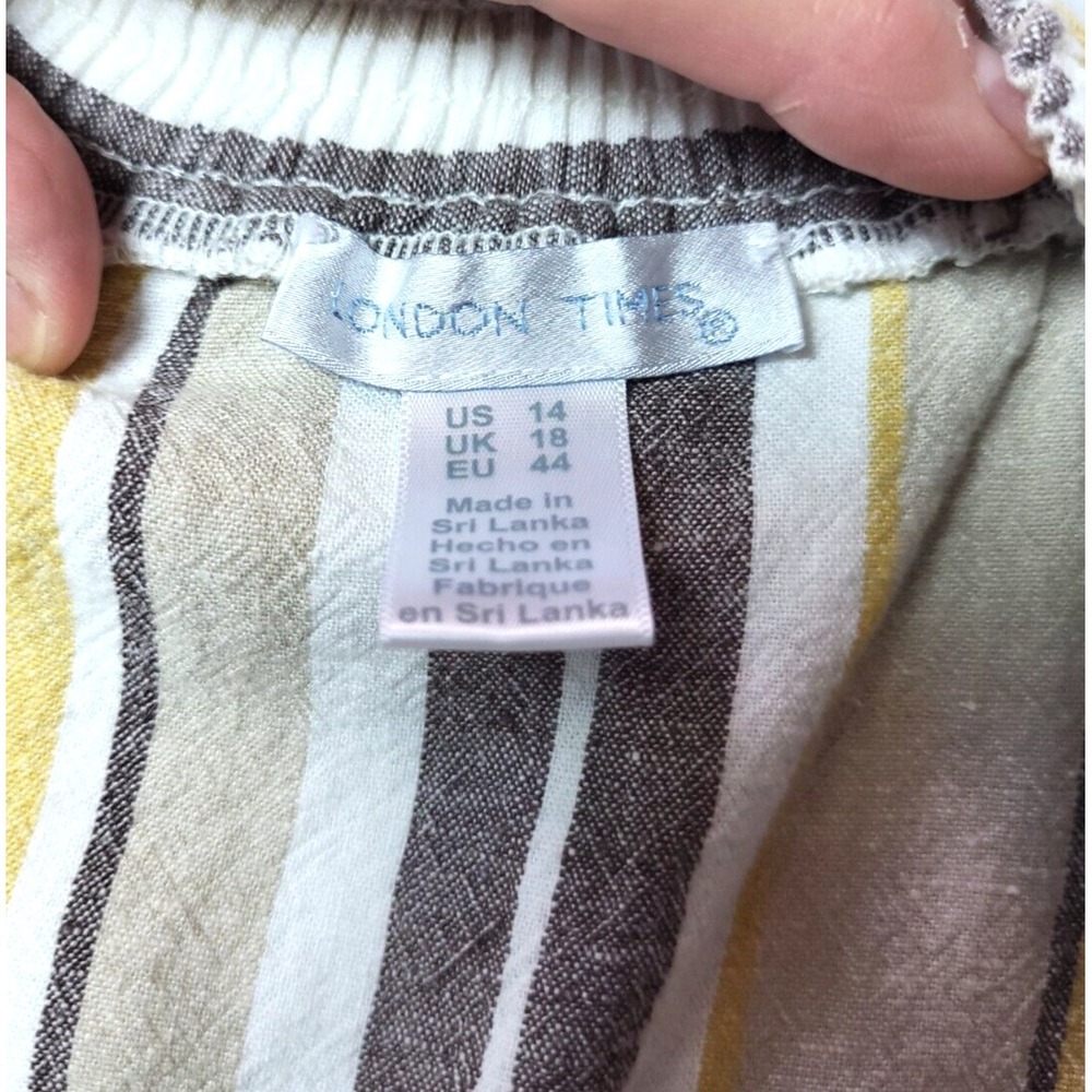 London Times 3 Tier Striped Linen/Rayon Sundress Wide Straps Elastic Back 14 - Picture 3 of 8